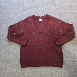 Fat Face Sweater Womens 6 Brown Burgundy Sequin V Neck Holiday Capsule Casual